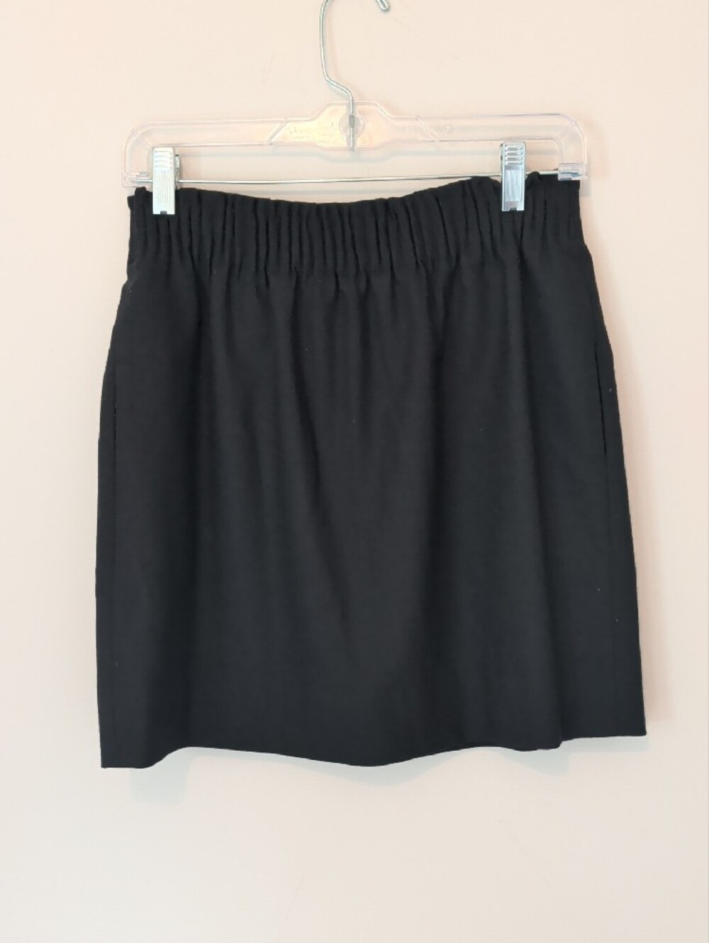 J. Crew Black Wool Mini Skirt Elastic Waist With Side Pockets - Size 4